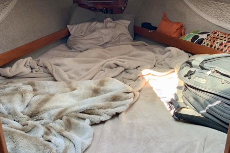 V berth carpeted walls